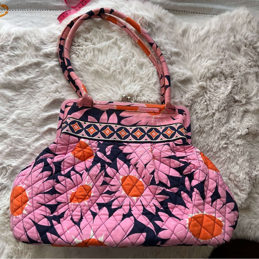 Vera Bradley Pink/Blue/Orange Floral Print Shoulder Purse - Picture 2 of 13